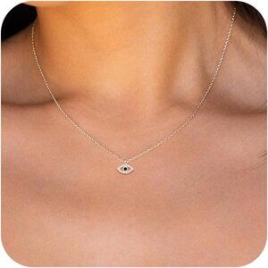 Gold Evil Eye 15.7+2" Adjustable 14K Gold Plated Brass Necklace for Women
